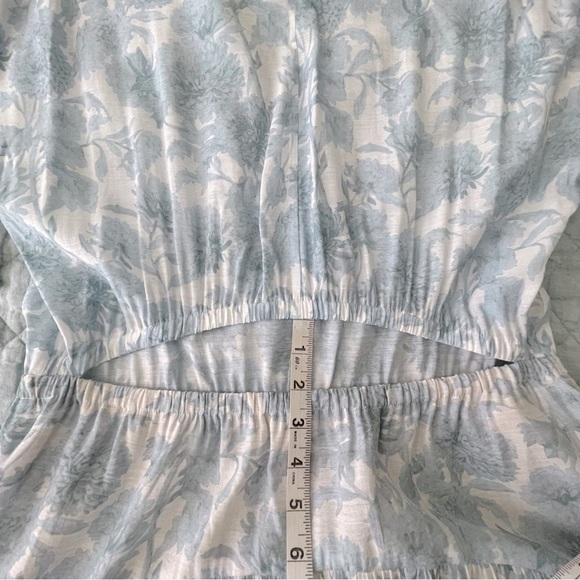 Vince Dahlia Floral Summer Dress Long Sleeve V Neck Women M Baby Blue White - Picture 11 of 16